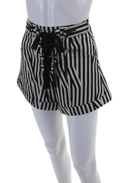 Self Portrait Womens Black White Striped Lace Up High Waisted Shorts Size 2