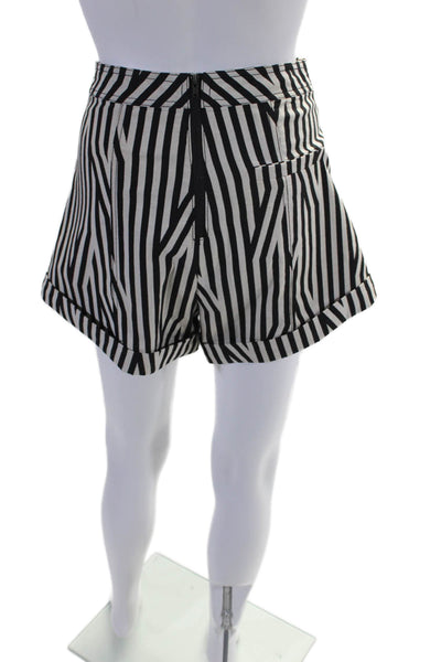 Self Portrait Womens Black White Striped Lace Up High Waisted Shorts Size 2