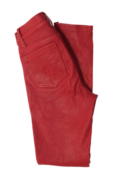 L'Agence Womens Bright Red Leather Mid-Rise Zip Ankle Skinny Leg Pants Size 24