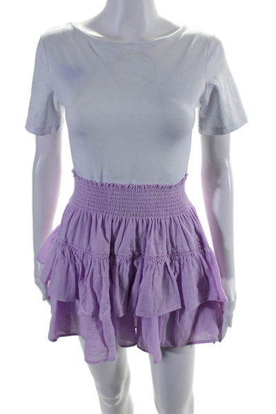 Honorine Womens Cotton Smocked Waist Short Tiered Skirt Lavender Purple Size XS