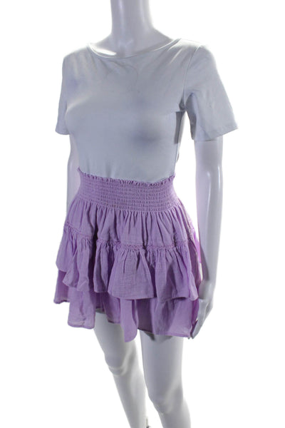 Honorine Womens Cotton Smocked Waist Short Tiered Skirt Lavender Purple Size XS