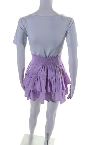 Honorine Womens Cotton Smocked Waist Short Tiered Skirt Lavender Purple Size XS