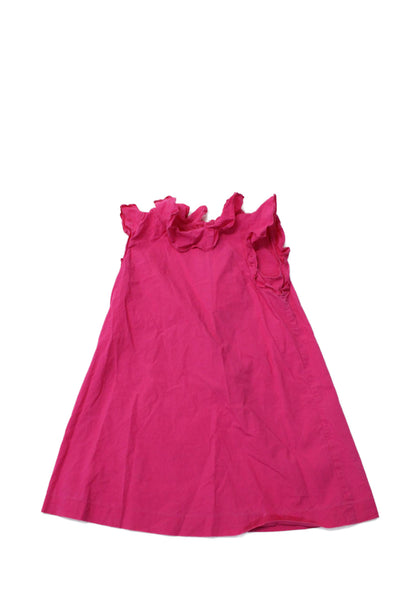 Jacadi Girls Ruffled Sleeveless Back Zipped Round Neck A-Line Dress Pink Size 5