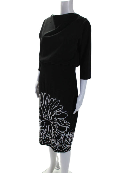 Badgley Mischka Womens Floral Embroidered Hem Zipped Ruched Dress Black Size 10