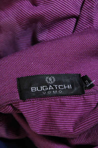 Bugatchi Mens Cotton Striped Abstract Print Buttoned Polo Top Pink Size M