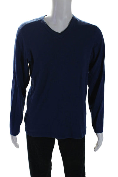 Calvin Klein Mens Cotton V-Neck Textured Long Sleeve Pullover Top Blue Size XL