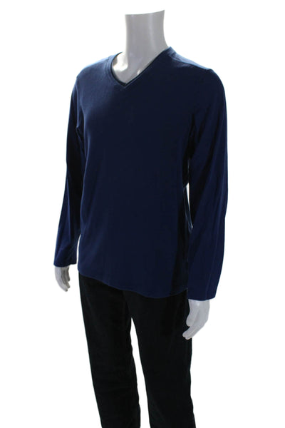 Calvin Klein Mens Cotton V-Neck Textured Long Sleeve Pullover Top Blue Size XL