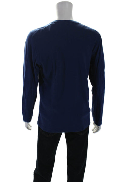 Calvin Klein Mens Cotton V-Neck Textured Long Sleeve Pullover Top Blue Size XL