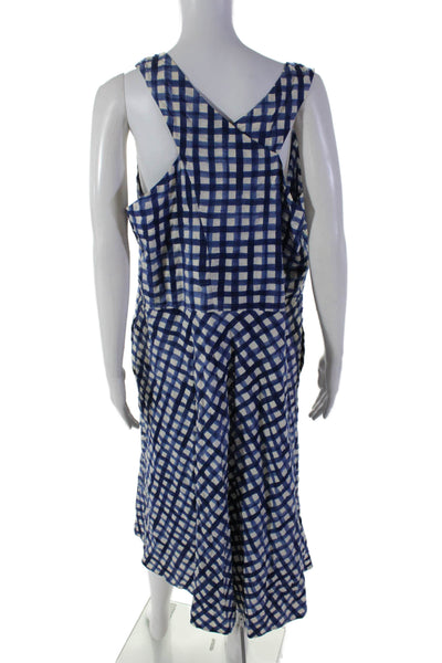 Lafayette 148 New York Womens Striped Check Print Cross Strap Dress Blue Size 14