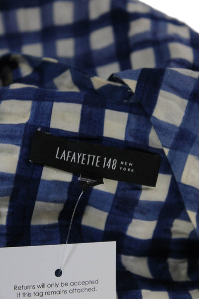 Lafayette 148 New York Womens Striped Check Print Cross Strap Dress Blue Size 14