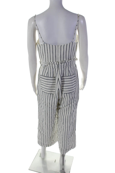 Saylor Womens Sleeveless Striped Button Down Wider Leg Jumpsuit White Small