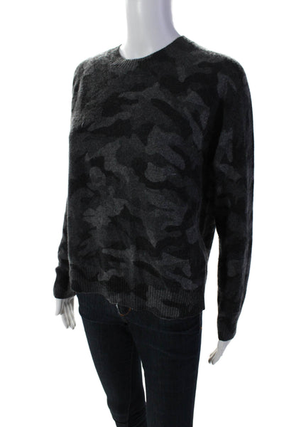 Aqua Cashmere Womens Cashmere Camouflage Print Crewneck Sweater Top Gray Size S