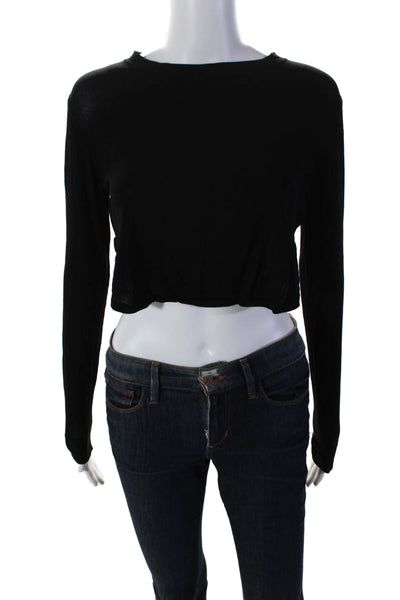 Robert Rodriguez Black Label Womens Ribbed Curved Hem Cropped Shirt Black Size M