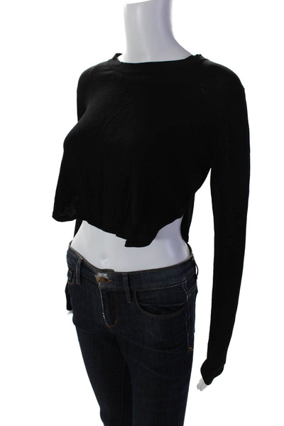 Robert Rodriguez Black Label Womens Ribbed Curved Hem Cropped Shirt Black Size M