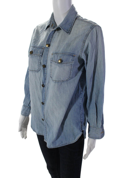 Current/Elliott Womens Cotton Long Sleeve Button Down Jean Shirt Blue Size 1