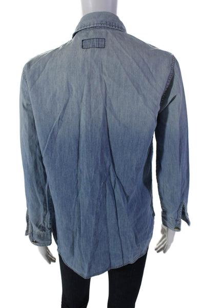 Current/Elliott Womens Cotton Long Sleeve Button Down Jean Shirt Blue Size 1