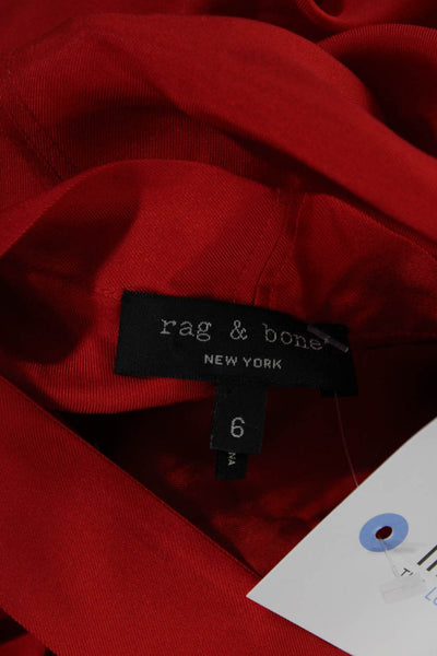 Rag & Bone Womens Silk Charmeuse Tie V-Neck Hidden Placket Blouse Top Red Size 6