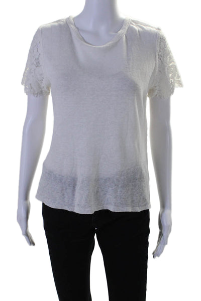 Generation Love Womens Short Sleeve Scoop Neck Lace Mixed Media Top White Medium