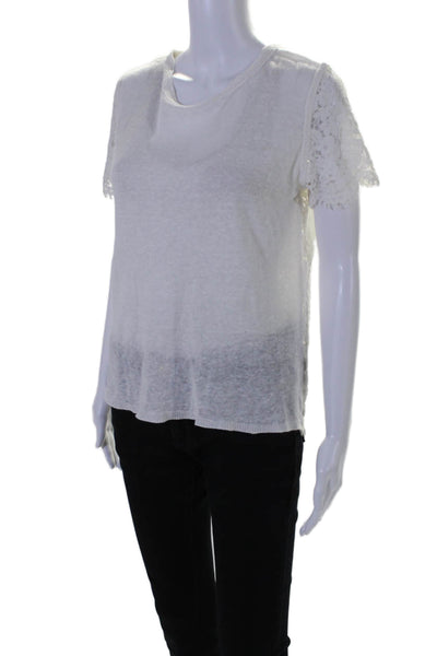 Generation Love Womens Short Sleeve Scoop Neck Lace Mixed Media Top White Medium