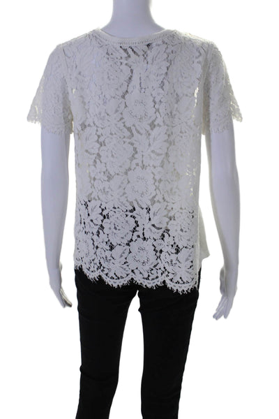 Generation Love Womens Short Sleeve Scoop Neck Lace Mixed Media Top White Medium