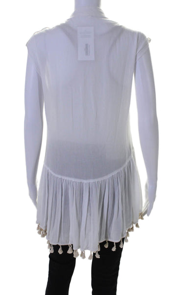 Poupette St. Barth Womens Sleeveless V Neck Tassel Fringe Top White Size XS