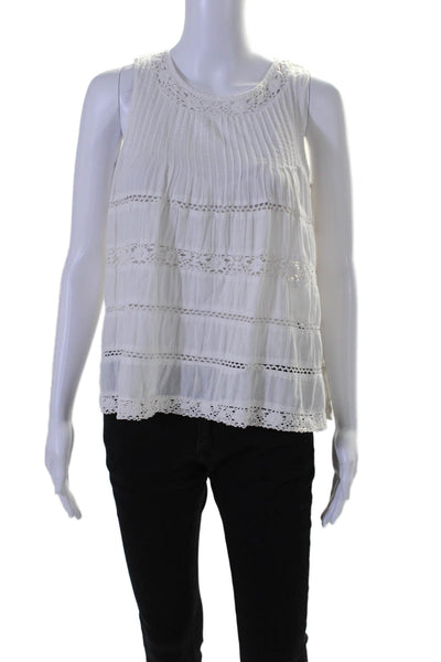 Love Sam Womens Sleeveless Scoop Neck Lace Trim Top White Cotton Size Small