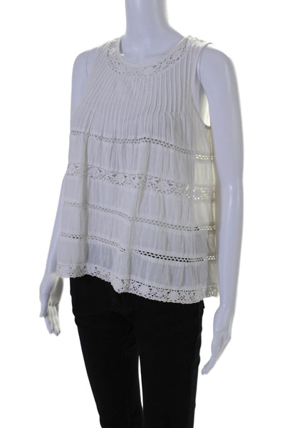 Love Sam Womens Sleeveless Scoop Neck Lace Trim Top White Cotton Size Small