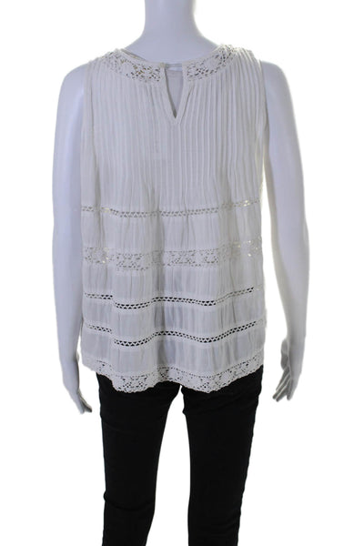 Love Sam Womens Sleeveless Scoop Neck Lace Trim Top White Cotton Size Small