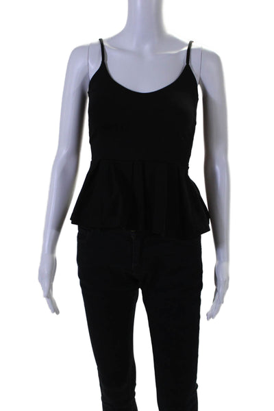 Susana Monaco Womens Spaghetti Strap V Neck Ruffled Knit Top Black Size Small