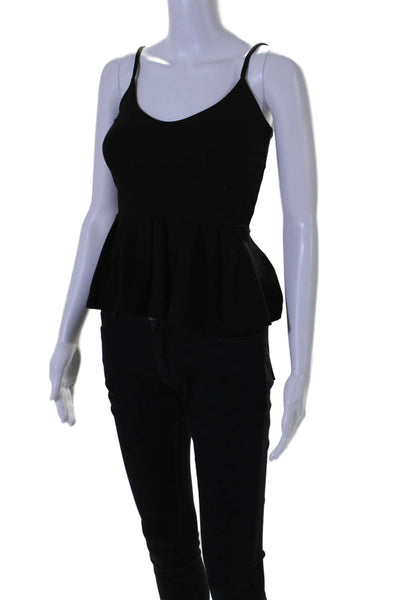 Susana Monaco Womens Spaghetti Strap V Neck Ruffled Knit Top Black Size Small