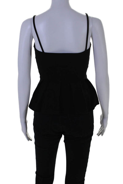 Susana Monaco Womens Spaghetti Strap V Neck Ruffled Knit Top Black Size Small