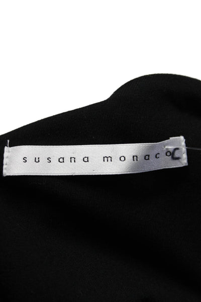 Susana Monaco Womens Spaghetti Strap V Neck Ruffled Knit Top Black Size Small