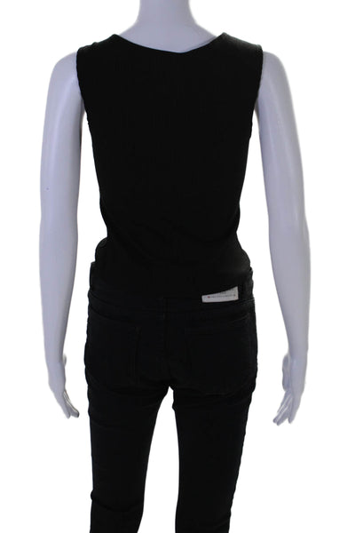 Superdown Womens Sleeveless Square Neck Ribbed Knit Top Black Size Extra Small
