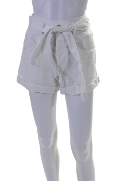 Maje Womens Button Fly Belted High Rise Cuffed Short Shorts White Size FR 36