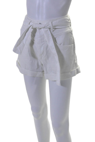 Maje Womens Button Fly Belted High Rise Cuffed Short Shorts White Size FR 36