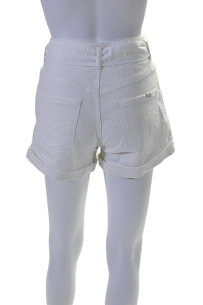 Maje Womens Button Fly Belted High Rise Cuffed Short Shorts White Size FR 36