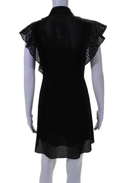 Theory Womens Button Front Ruffled Short Sleeve Eyelet Dress Black Size 00