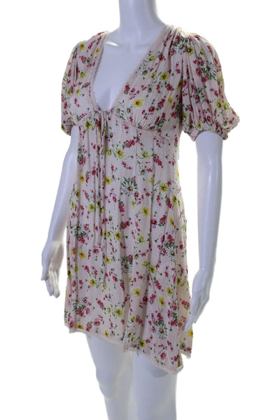 LPA Womens Short Sleeveless V Neck Floral Mini Dress Pink Size Extra Small