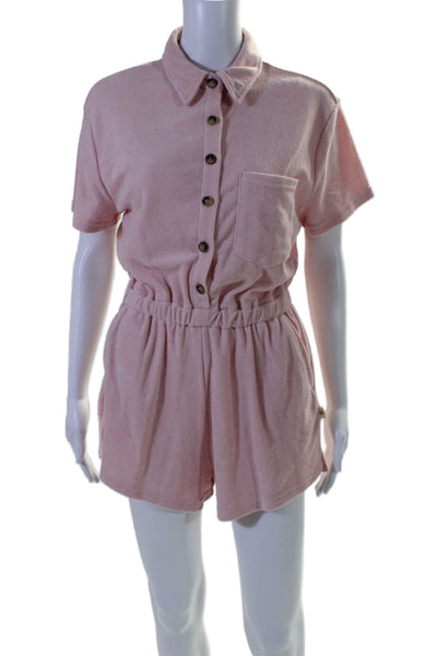 Araminta James Womens Short Sleeve Collared Terry Romper Pink Cotton Size XS