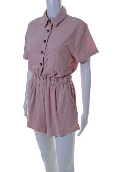 Araminta James Womens Short Sleeve Collared Terry Romper Pink Cotton Size XS