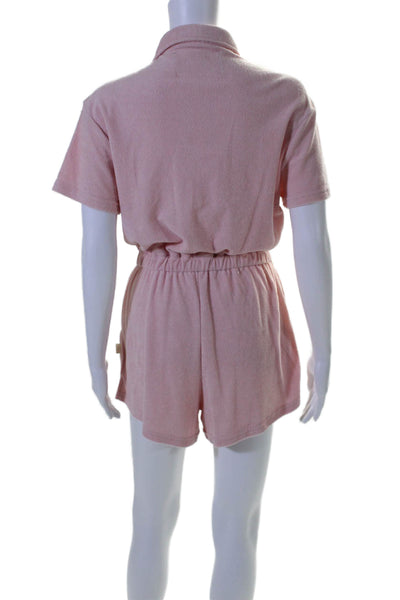 Araminta James Womens Short Sleeve Collared Terry Romper Pink Cotton Size XS