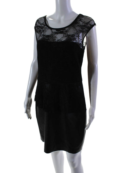 Bailey 44 Womens Leather Lace Up Sleeveless Peplum Dress Black Size Large