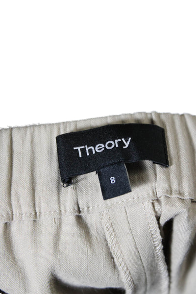 Theory Womens Linen High Rise Caliver Pull On Slim Leg Pants Beige Size 8