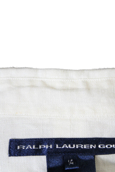 Ralph Lauren Sport Womens Linen Long Sleeves Button Down Shirt White Size 14