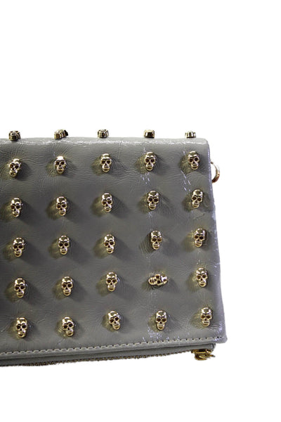 Thomas Wylde Womens Gray Gold Tone Skull Embellished Flap Clutch Bag Handbag