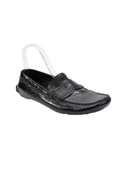 Prada Mens Square Toe Crinkled Patent Leather Loafers Black Size 7