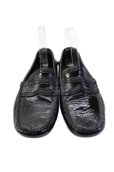 Prada Mens Square Toe Crinkled Patent Leather Loafers Black Size 7