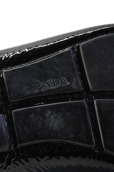 Prada Mens Square Toe Crinkled Patent Leather Loafers Black Size 7