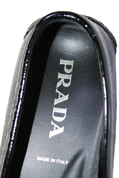 Prada Mens Square Toe Crinkled Patent Leather Loafers Black Size 7