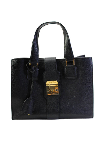 Mark Cross Womens Double Handle Logo Pushlock Livingston Tote Handbag Black